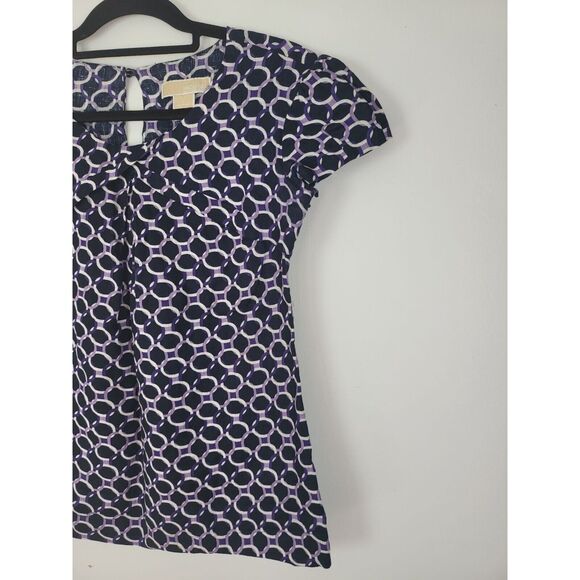 Michael Michael Kors 100% Linen Top 2 Womens Black Purple Cap Sleeve Key Hole - Picture 2 of 8